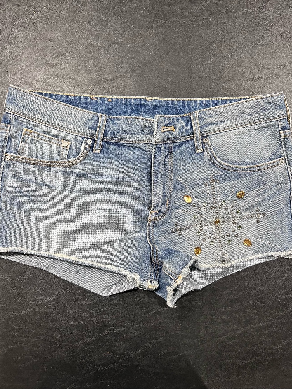 H&M Light Blue Denim Cutoff Shorts with Gem Embellishments